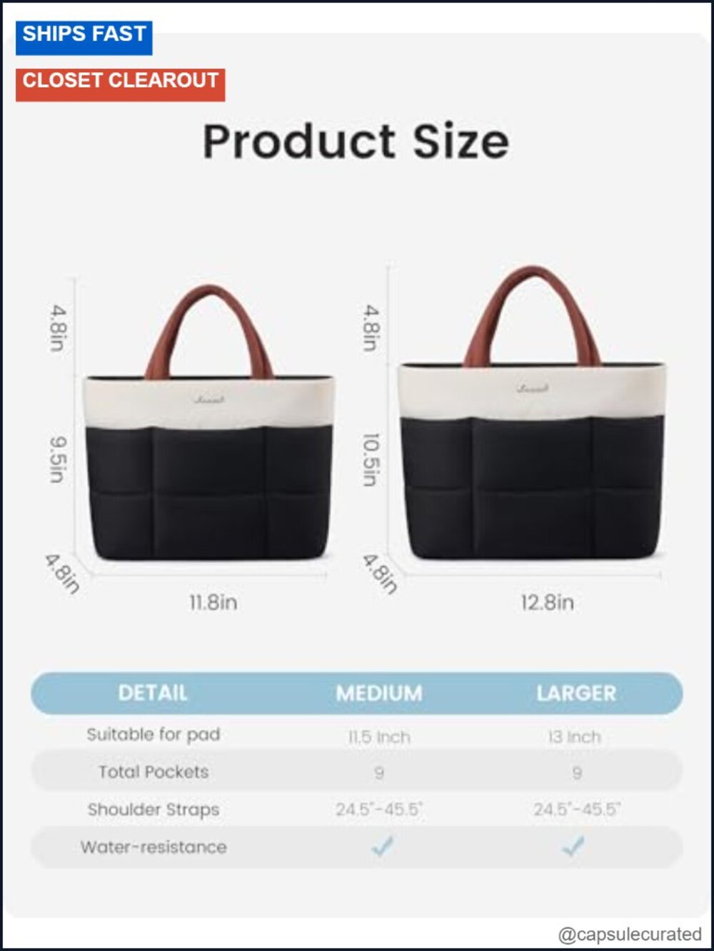 Mini Puffer Tote Bag - Crossbody Shoulder Satchel with Pockets - Picture 4 of 5